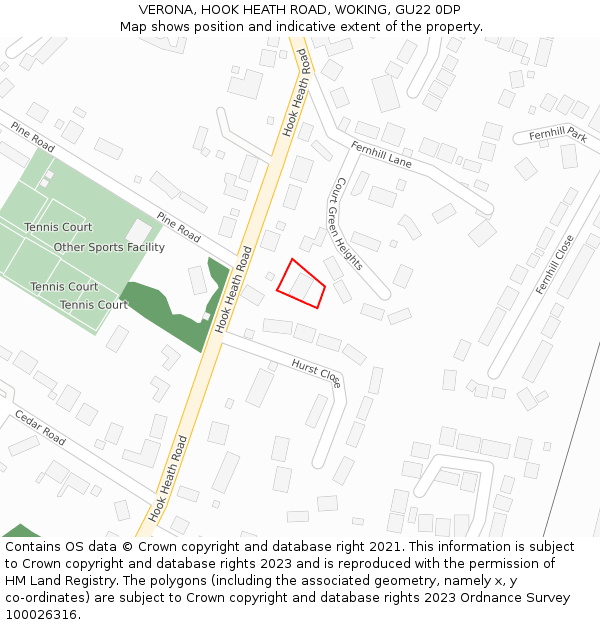 VERONA, HOOK HEATH ROAD, WOKING, GU22 0DP: Location map and indicative extent of plot