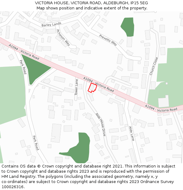 VICTORIA HOUSE, VICTORIA ROAD, ALDEBURGH, IP15 5EG: Location map and indicative extent of plot
