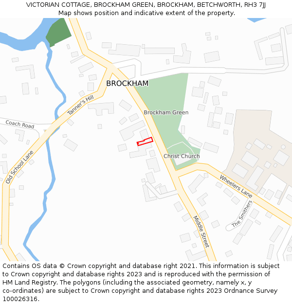 VICTORIAN COTTAGE, BROCKHAM GREEN, BROCKHAM, BETCHWORTH, RH3 7JJ: Location map and indicative extent of plot