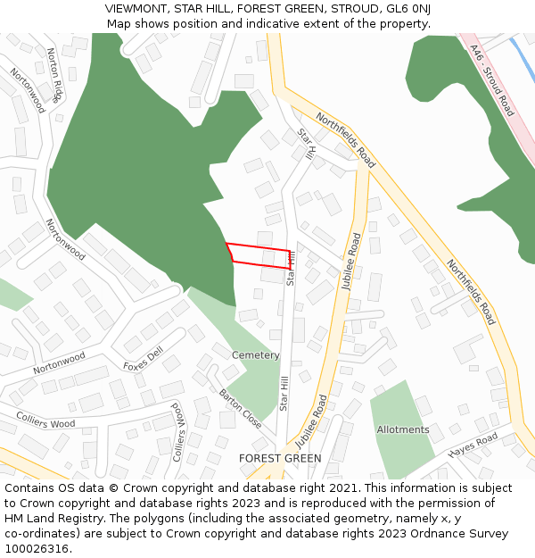 VIEWMONT, STAR HILL, FOREST GREEN, STROUD, GL6 0NJ: Location map and indicative extent of plot