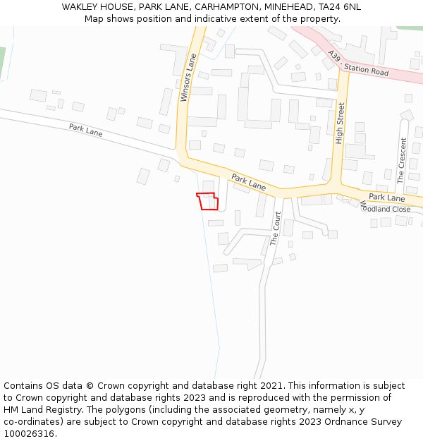 WAKLEY HOUSE, PARK LANE, CARHAMPTON, MINEHEAD, TA24 6NL: Location map and indicative extent of plot