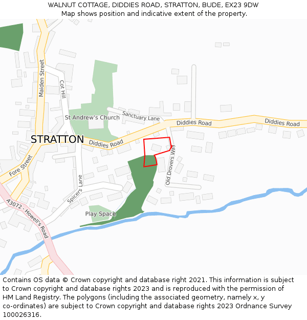 WALNUT COTTAGE, DIDDIES ROAD, STRATTON, BUDE, EX23 9DW: Location map and indicative extent of plot