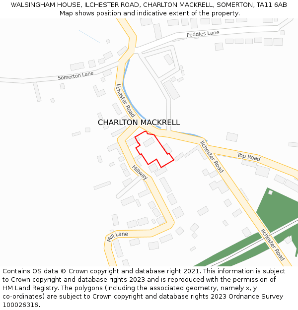 WALSINGHAM HOUSE, ILCHESTER ROAD, CHARLTON MACKRELL, SOMERTON, TA11 6AB: Location map and indicative extent of plot