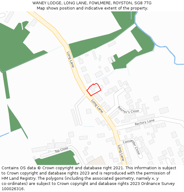 WANEY LODGE, LONG LANE, FOWLMERE, ROYSTON, SG8 7TG: Location map and indicative extent of plot