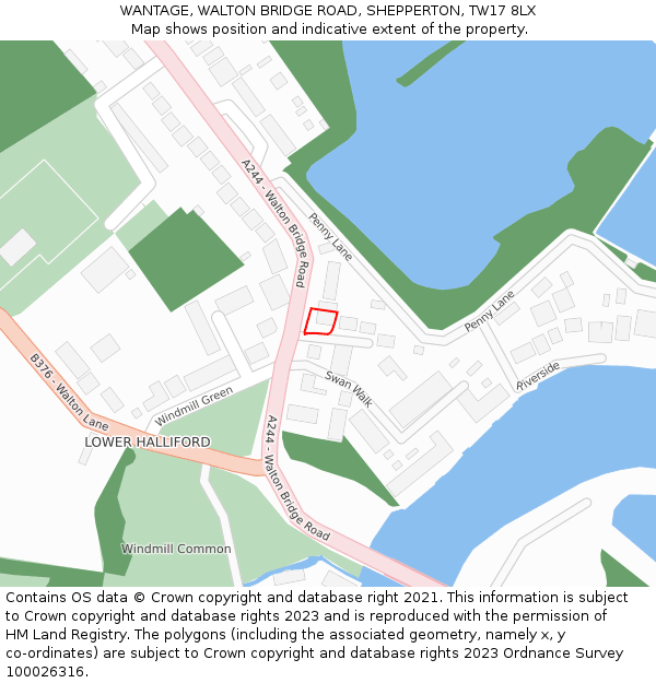 WANTAGE, WALTON BRIDGE ROAD, SHEPPERTON, TW17 8LX: Location map and indicative extent of plot