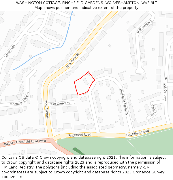 WASHINGTON COTTAGE, FINCHFIELD GARDENS, WOLVERHAMPTON, WV3 9LT: Location map and indicative extent of plot