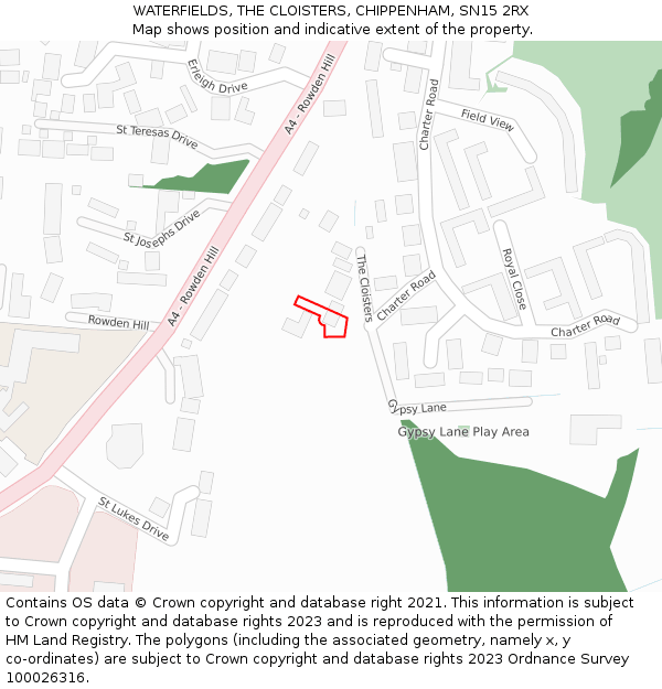 WATERFIELDS, THE CLOISTERS, CHIPPENHAM, SN15 2RX: Location map and indicative extent of plot