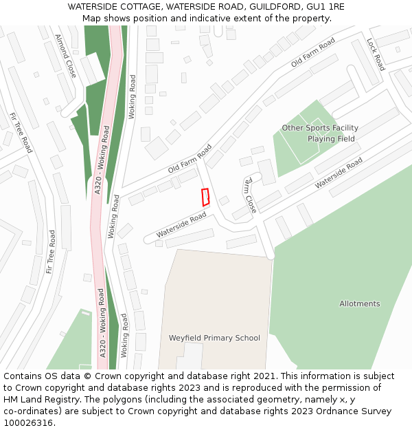 WATERSIDE COTTAGE, WATERSIDE ROAD, GUILDFORD, GU1 1RE: Location map and indicative extent of plot