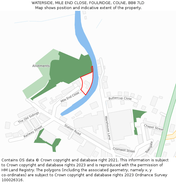 WATERSIDE, MILE END CLOSE, FOULRIDGE, COLNE, BB8 7LD: Location map and indicative extent of plot