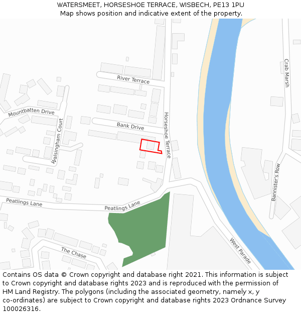 WATERSMEET, HORSESHOE TERRACE, WISBECH, PE13 1PU: Location map and indicative extent of plot