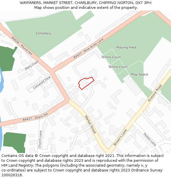 WAYFARERS, MARKET STREET, CHARLBURY, CHIPPING NORTON, OX7 3PH: Location map and indicative extent of plot