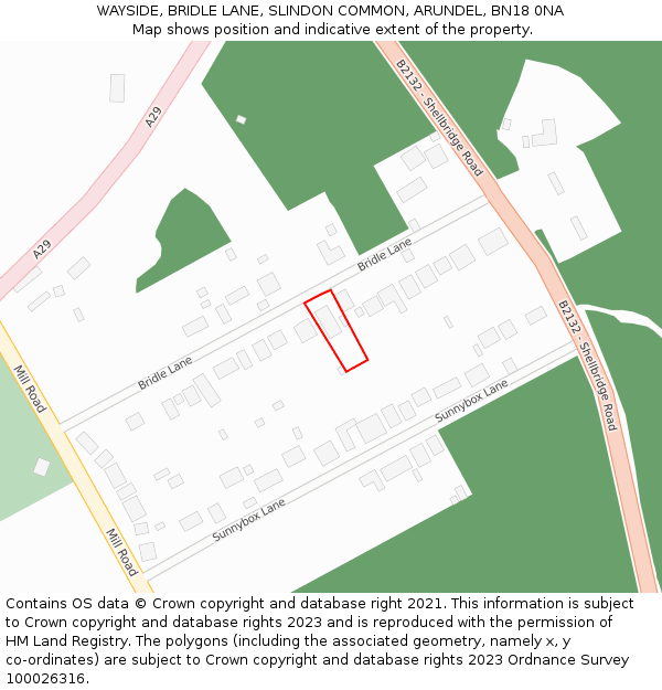 WAYSIDE, BRIDLE LANE, SLINDON COMMON, ARUNDEL, BN18 0NA: Location map and indicative extent of plot