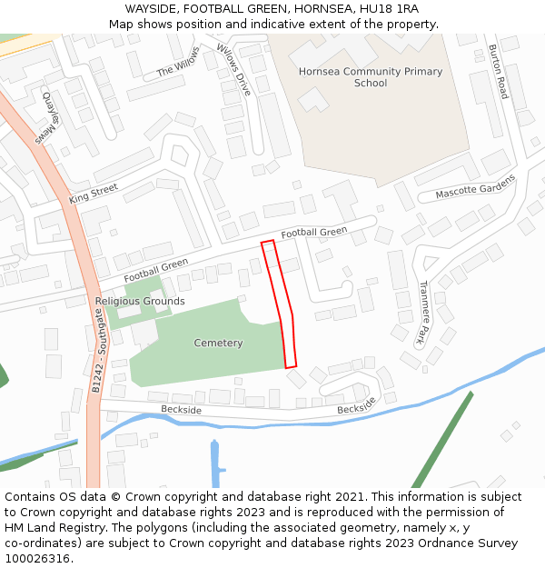 WAYSIDE, FOOTBALL GREEN, HORNSEA, HU18 1RA: Location map and indicative extent of plot