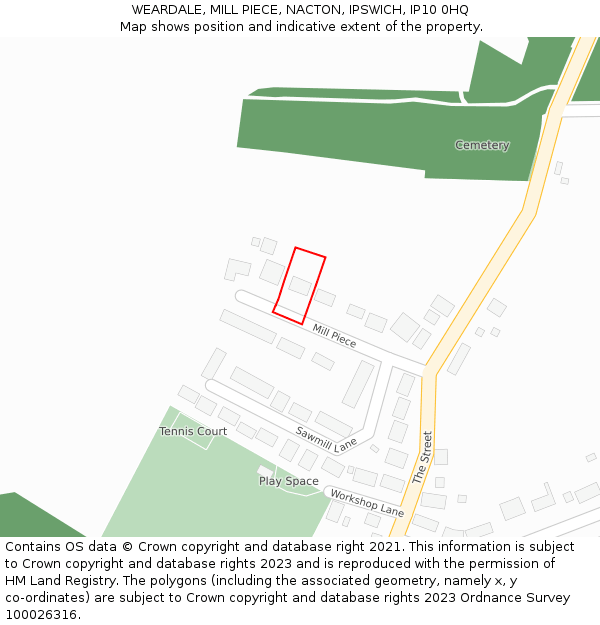 WEARDALE, MILL PIECE, NACTON, IPSWICH, IP10 0HQ: Location map and indicative extent of plot