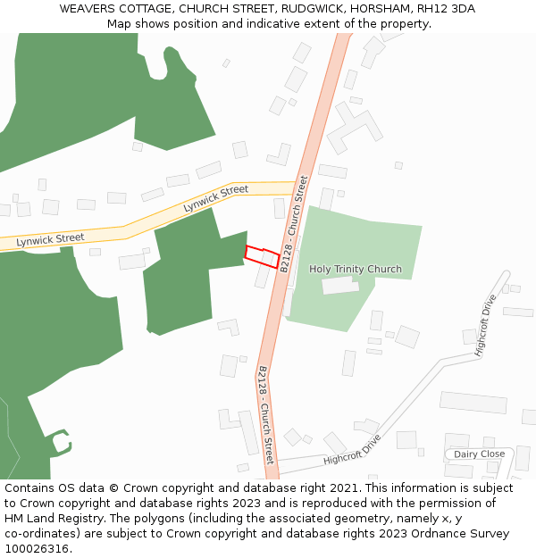 WEAVERS COTTAGE, CHURCH STREET, RUDGWICK, HORSHAM, RH12 3DA: Location map and indicative extent of plot