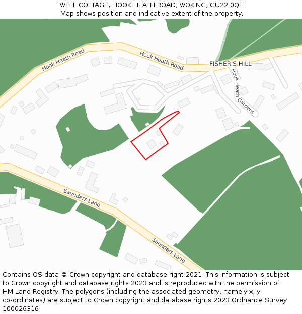 WELL COTTAGE, HOOK HEATH ROAD, WOKING, GU22 0QF: Location map and indicative extent of plot