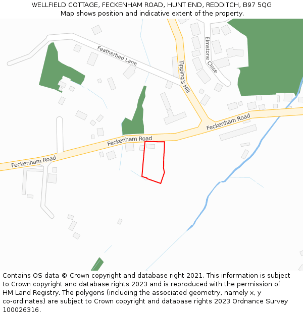 WELLFIELD COTTAGE, FECKENHAM ROAD, HUNT END, REDDITCH, B97 5QG: Location map and indicative extent of plot