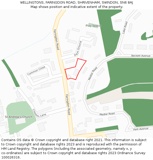 WELLINGTONS, FARINGDON ROAD, SHRIVENHAM, SWINDON, SN6 8AJ: Location map and indicative extent of plot