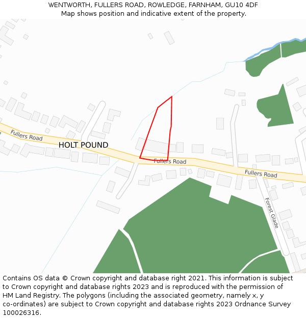 WENTWORTH, FULLERS ROAD, ROWLEDGE, FARNHAM, GU10 4DF: Location map and indicative extent of plot