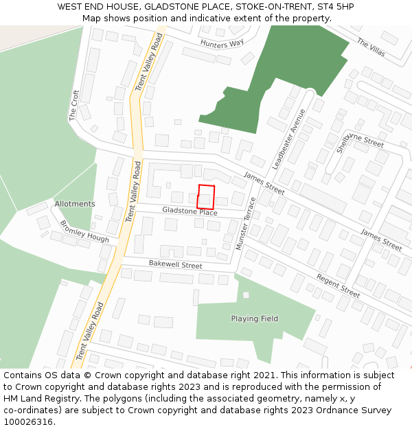 WEST END HOUSE, GLADSTONE PLACE, STOKE-ON-TRENT, ST4 5HP: Location map and indicative extent of plot