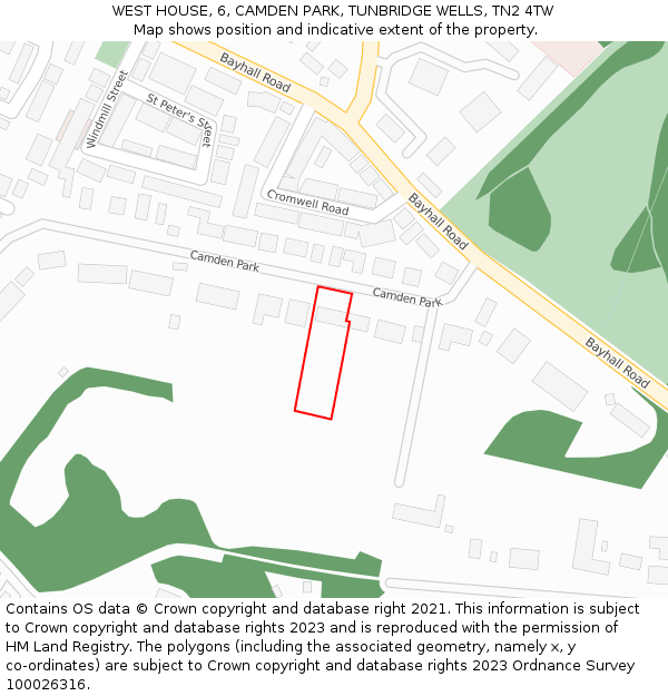 WEST HOUSE, 6, CAMDEN PARK, TUNBRIDGE WELLS, TN2 4TW: Location map and indicative extent of plot