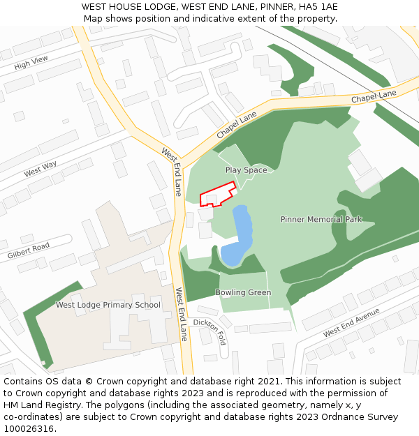 WEST HOUSE LODGE, WEST END LANE, PINNER, HA5 1AE: Location map and indicative extent of plot