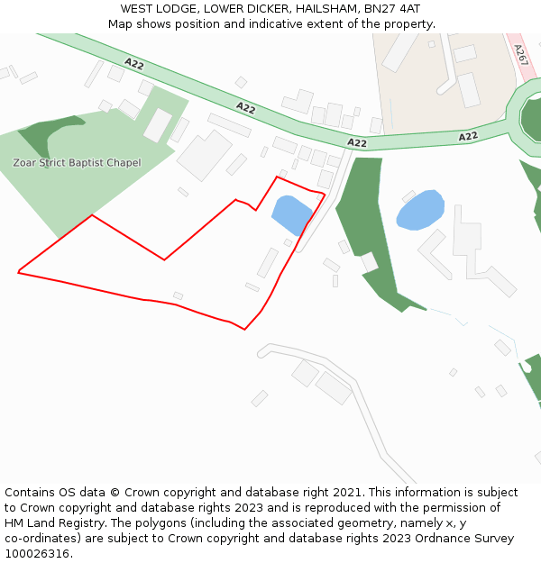 WEST LODGE, LOWER DICKER, HAILSHAM, BN27 4AT: Location map and indicative extent of plot