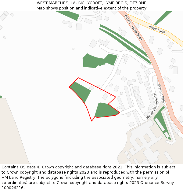 WEST MARCHES, LAUNCHYCROFT, LYME REGIS, DT7 3NF: Location map and indicative extent of plot