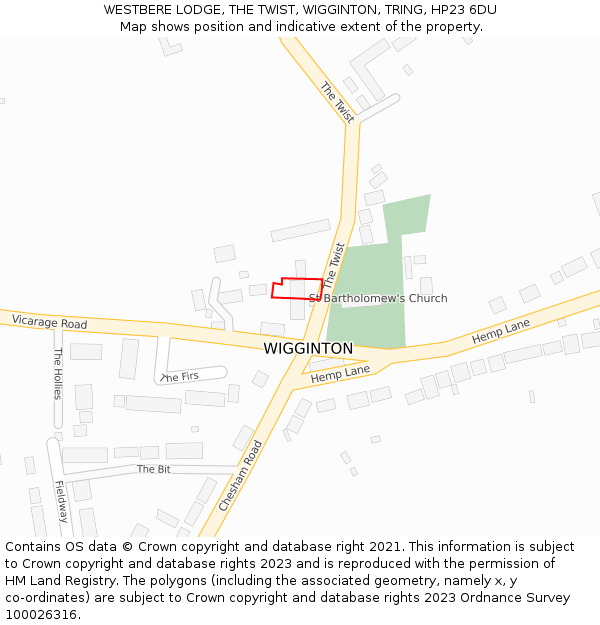 WESTBERE LODGE, THE TWIST, WIGGINTON, TRING, HP23 6DU: Location map and indicative extent of plot