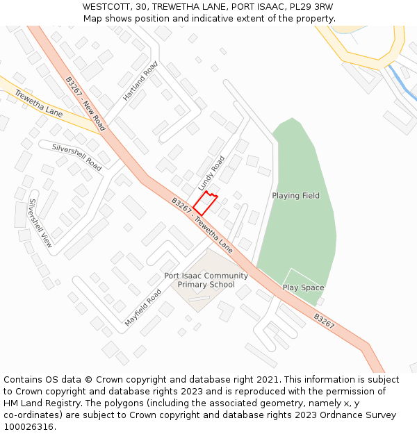 WESTCOTT, 30, TREWETHA LANE, PORT ISAAC, PL29 3RW: Location map and indicative extent of plot