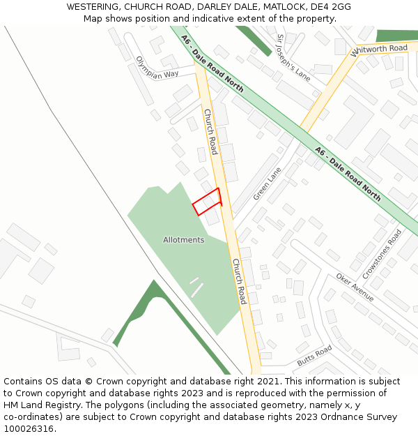 WESTERING, CHURCH ROAD, DARLEY DALE, MATLOCK, DE4 2GG: Location map and indicative extent of plot