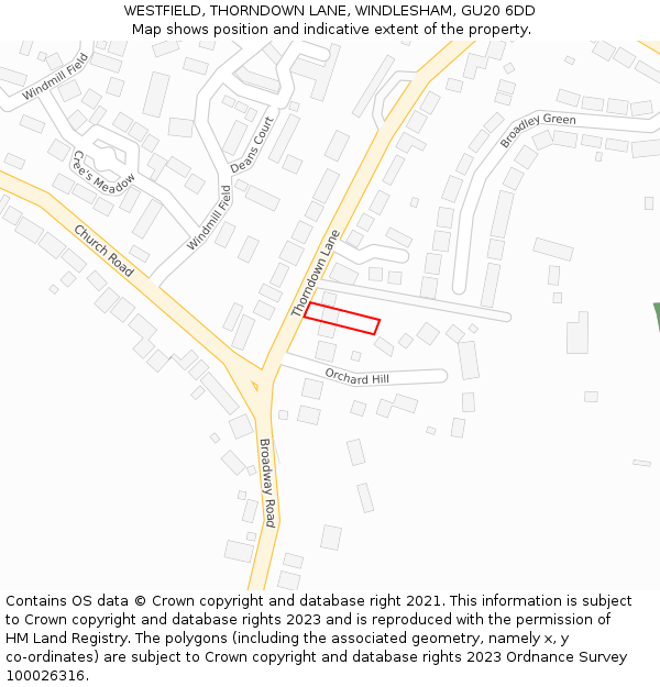 WESTFIELD, THORNDOWN LANE, WINDLESHAM, GU20 6DD: Location map and indicative extent of plot