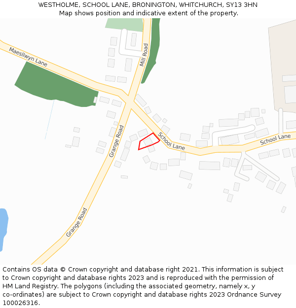 WESTHOLME, SCHOOL LANE, BRONINGTON, WHITCHURCH, SY13 3HN: Location map and indicative extent of plot