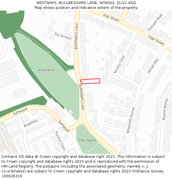 WESTWAYS, BULLBEGGARS LANE, WOKING, GU21 4SQ: Location map and indicative extent of plot