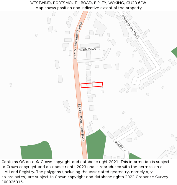 WESTWIND, PORTSMOUTH ROAD, RIPLEY, WOKING, GU23 6EW: Location map and indicative extent of plot