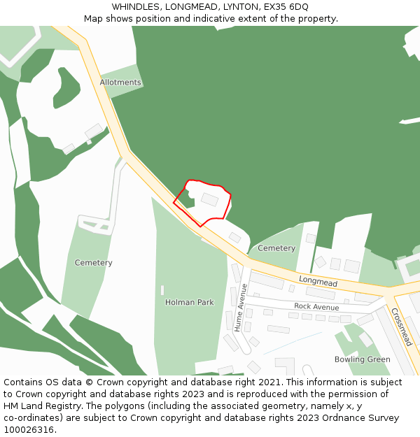WHINDLES, LONGMEAD, LYNTON, EX35 6DQ: Location map and indicative extent of plot