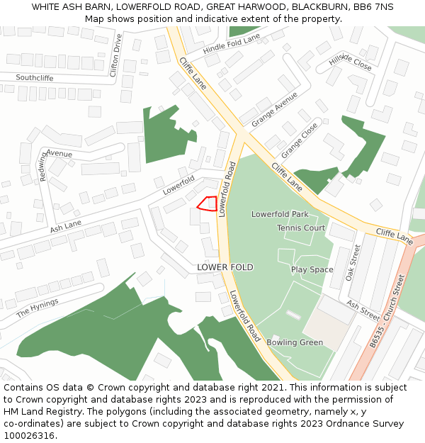 WHITE ASH BARN, LOWERFOLD ROAD, GREAT HARWOOD, BLACKBURN, BB6 7NS: Location map and indicative extent of plot