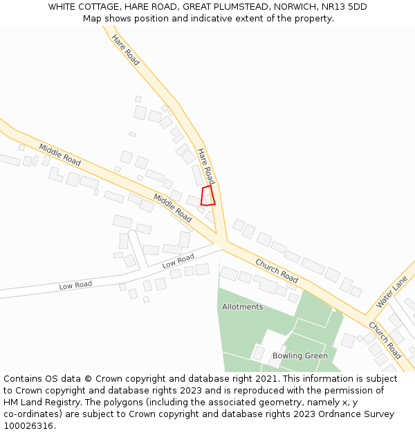 WHITE COTTAGE, HARE ROAD, GREAT PLUMSTEAD, NORWICH, NR13 5DD: Location map and indicative extent of plot