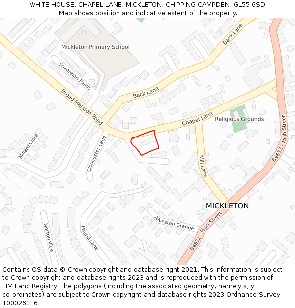 WHITE HOUSE, CHAPEL LANE, MICKLETON, CHIPPING CAMPDEN, GL55 6SD: Location map and indicative extent of plot