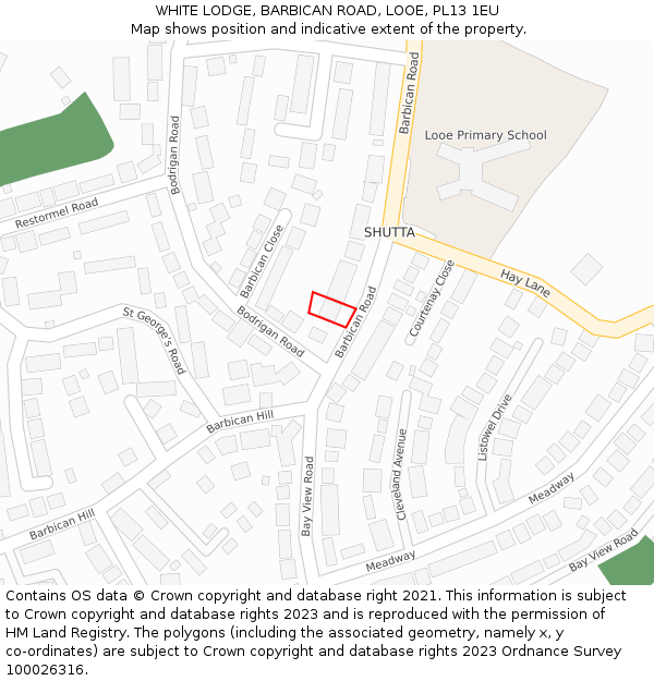 WHITE LODGE, BARBICAN ROAD, LOOE, PL13 1EU: Location map and indicative extent of plot