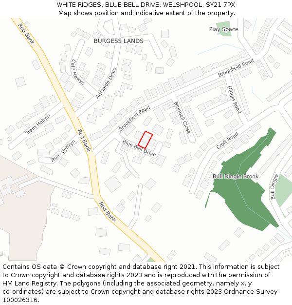 WHITE RIDGES, BLUE BELL DRIVE, WELSHPOOL, SY21 7PX: Location map and indicative extent of plot