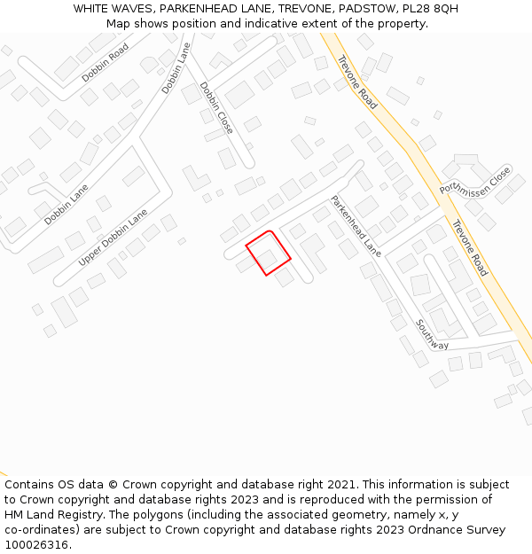 WHITE WAVES, PARKENHEAD LANE, TREVONE, PADSTOW, PL28 8QH: Location map and indicative extent of plot