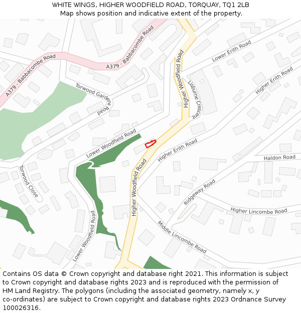 WHITE WINGS, HIGHER WOODFIELD ROAD, TORQUAY, TQ1 2LB: Location map and indicative extent of plot