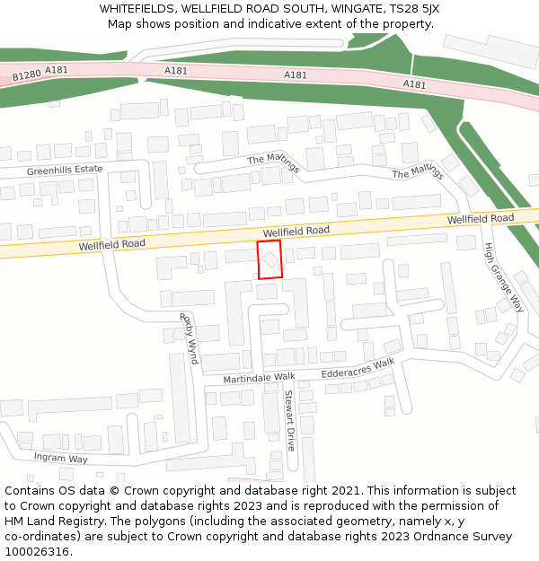WHITEFIELDS, WELLFIELD ROAD SOUTH, WINGATE, TS28 5JX: Location map and indicative extent of plot