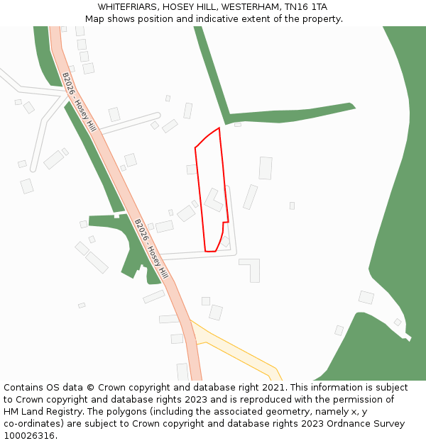 WHITEFRIARS, HOSEY HILL, WESTERHAM, TN16 1TA: Location map and indicative extent of plot