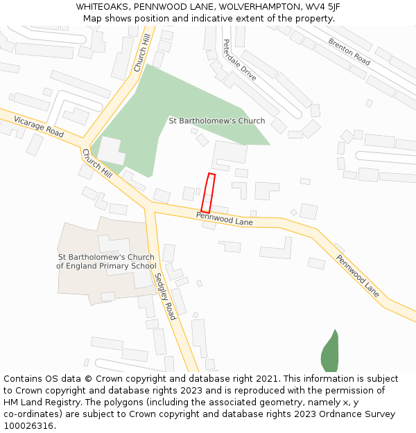 WHITEOAKS, PENNWOOD LANE, WOLVERHAMPTON, WV4 5JF: Location map and indicative extent of plot