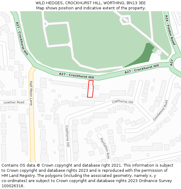 WILD HEDGES, CROCKHURST HILL, WORTHING, BN13 3EE: Location map and indicative extent of plot