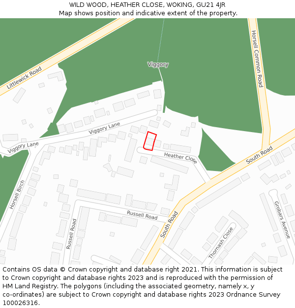 WILD WOOD, HEATHER CLOSE, WOKING, GU21 4JR: Location map and indicative extent of plot