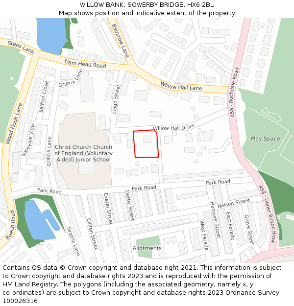 WILLOW BANK, SOWERBY BRIDGE, HX6 2BL: Location map and indicative extent of plot