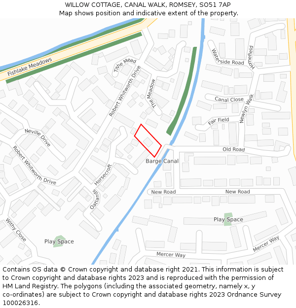 WILLOW COTTAGE, CANAL WALK, ROMSEY, SO51 7AP: Location map and indicative extent of plot